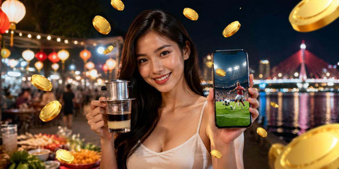Người dùng Đà Nẵng ngồi cà phê xem danh mục trò chơi trực tuyến trên điện thoại